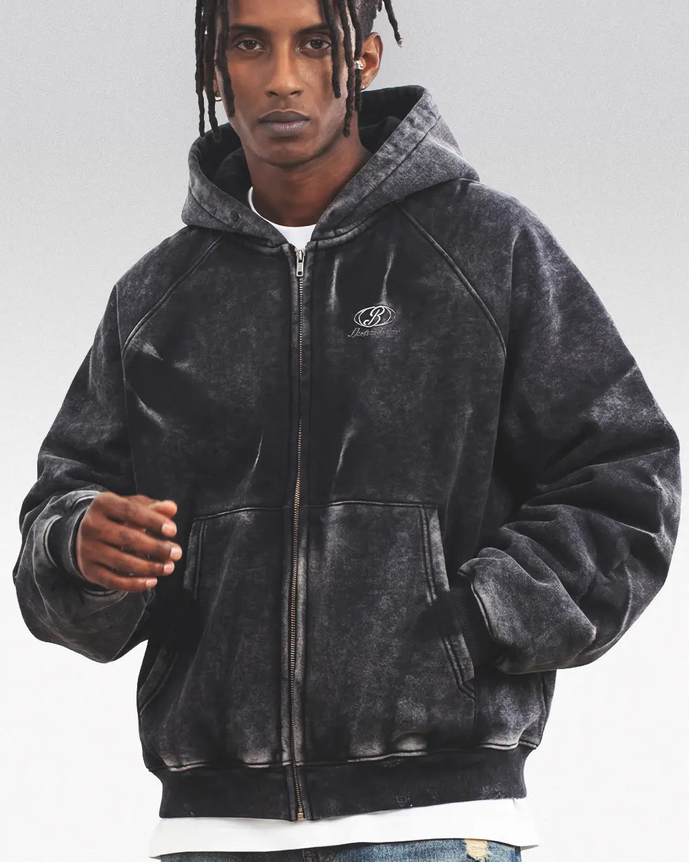 Acid wash zip up hoodie 