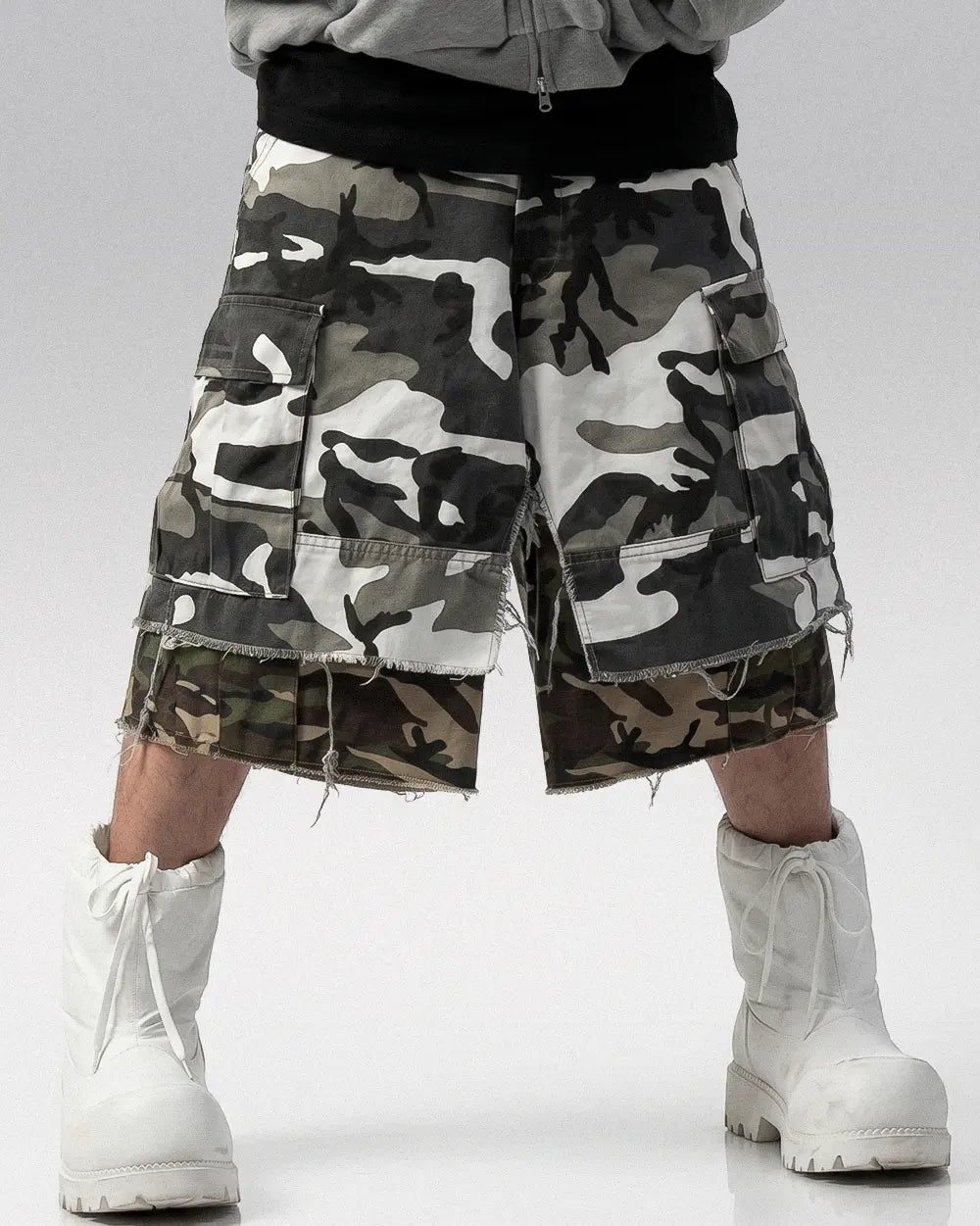 Faux Two-Piece Camo Jorts 