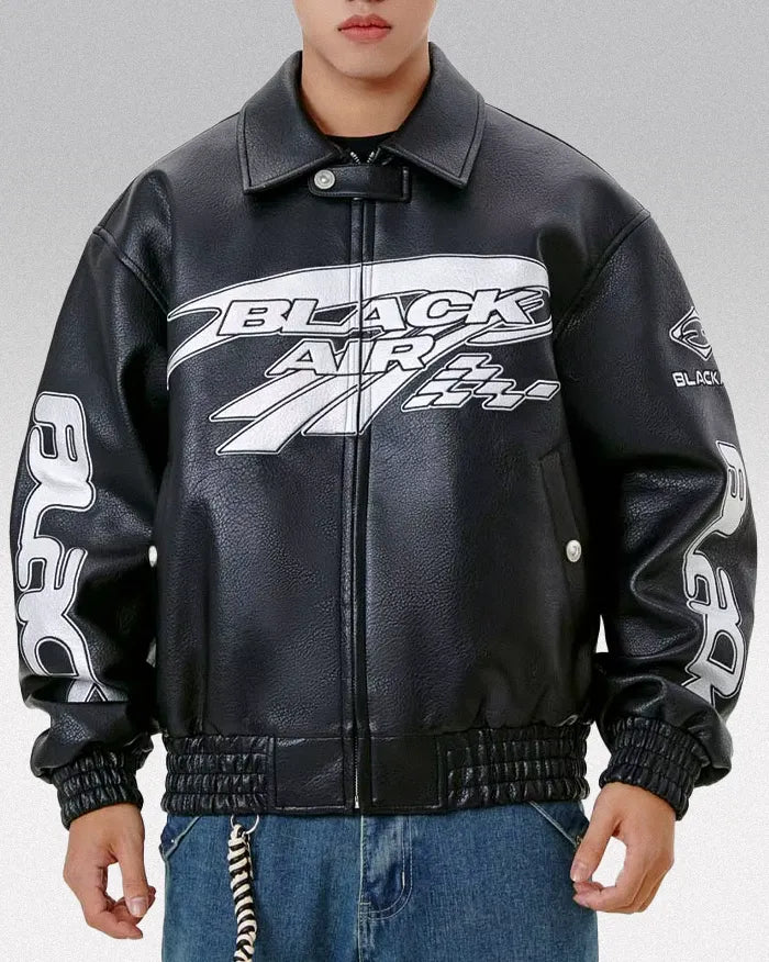 Leather racing jacket ’Vertex’ - black / M