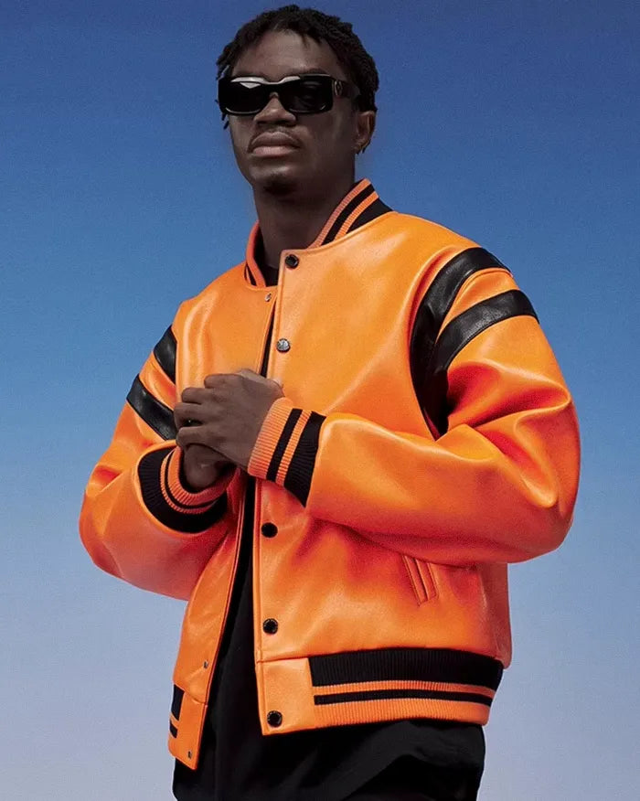 Pu Leather Bomber Jacket ’Horizon’ - orange / S