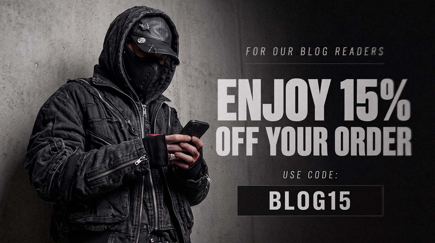 Fearless Division dark streetwear promo banner for 15 percent off using code BLOG15