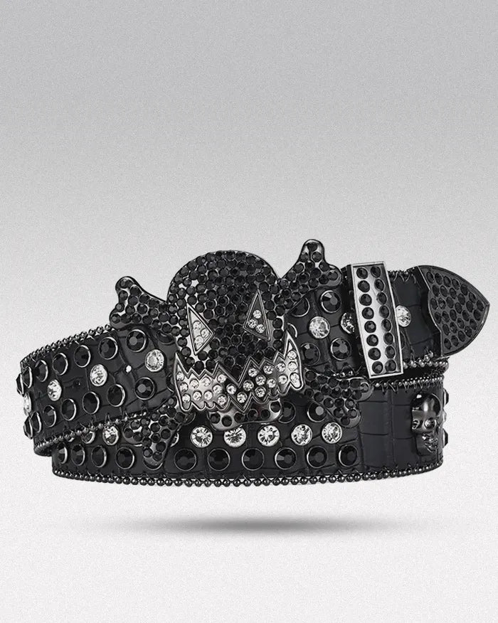 Belt buckle rhinestone ’Skull’ - Black / 105cm / 41inches