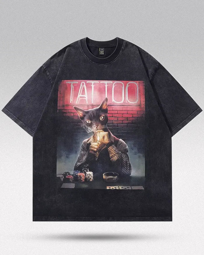 Black Oversized Tshirt ’Tattoo’ - Oversize M