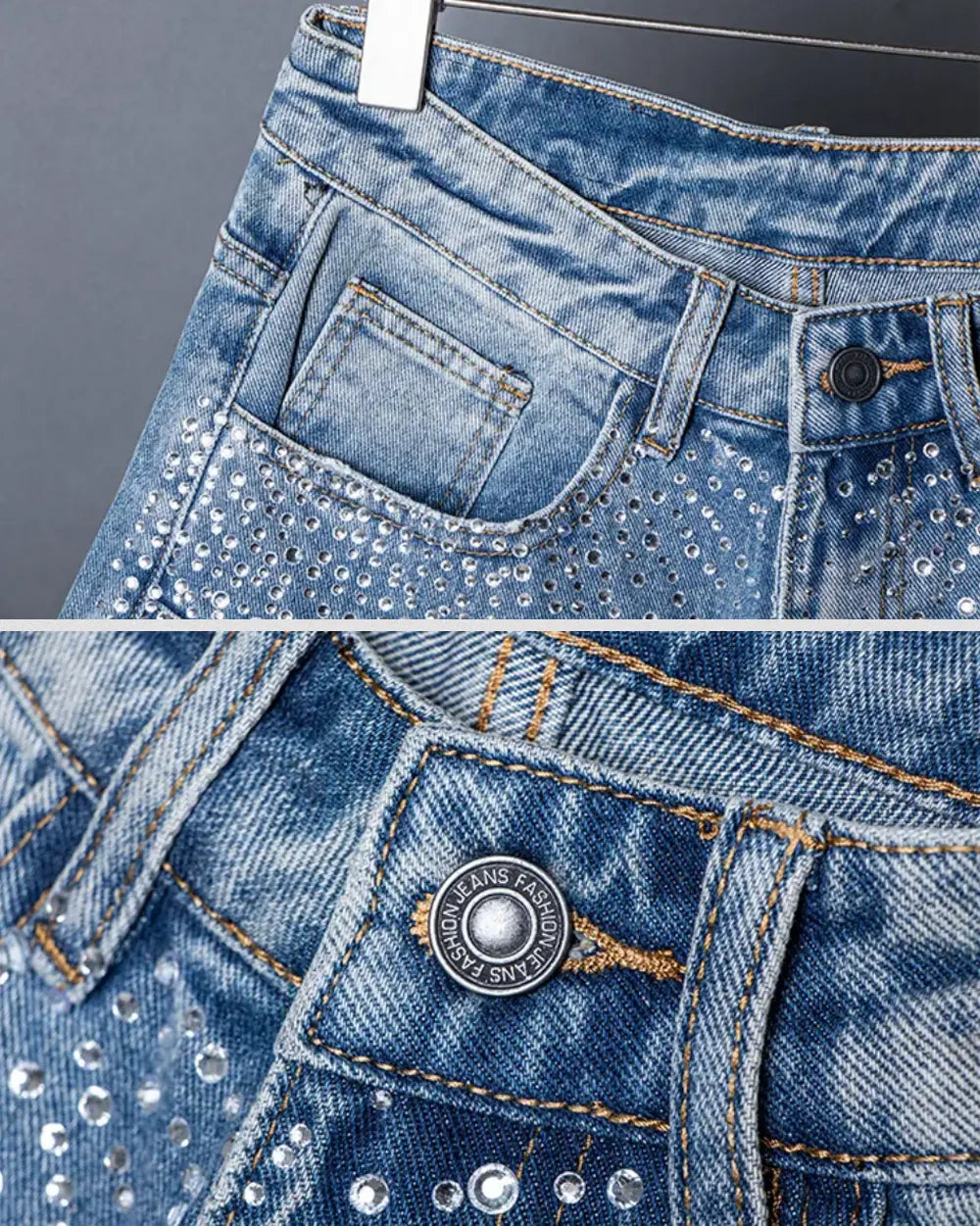 Blue Jorts Rhinestone ’Opal’