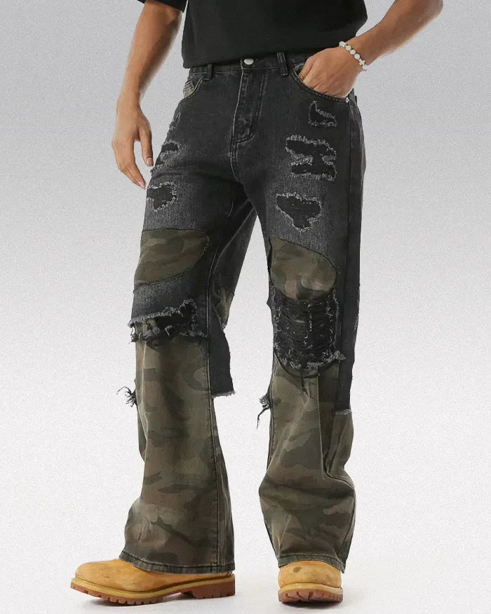 Camouflage Patchwork pants ’Cypher’ - black / S