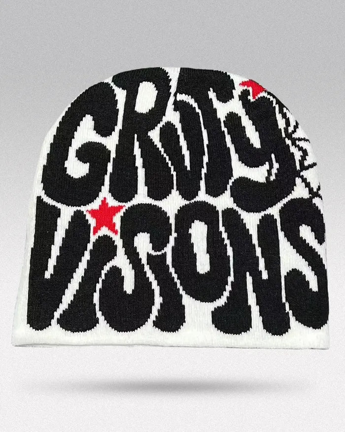 Graphic Beanie Y2K ’Kraken’ - White Black