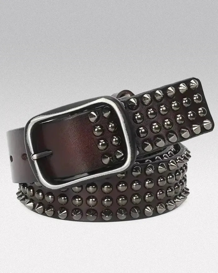 Leather studded belt ’Monarch’ - Coffee / 105cm / 41inches