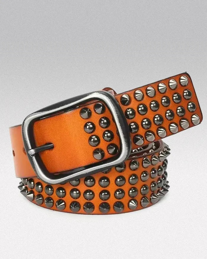 Leather studded belt ’Monarch’ - Orange / 105cm / 41inches