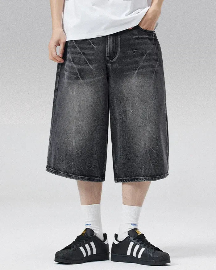 Men’s jorts baggy y2k ’Cryowave’ - Black Gray / S (W27-28)