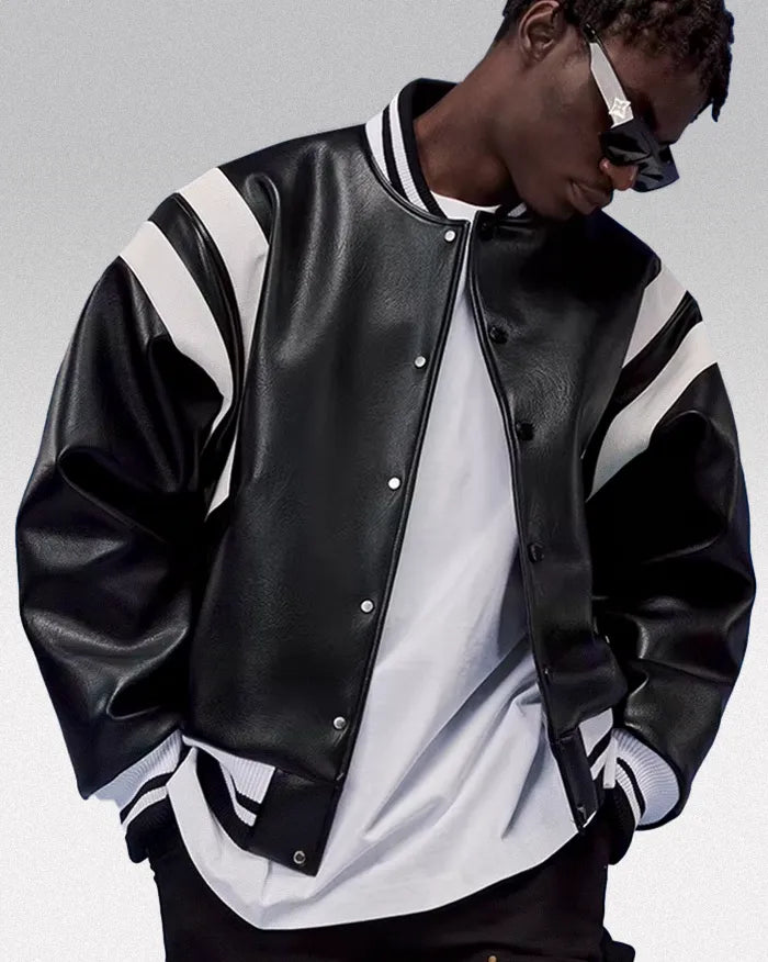Pu Leather Bomber Jacket ’Horizon’ - Black / S