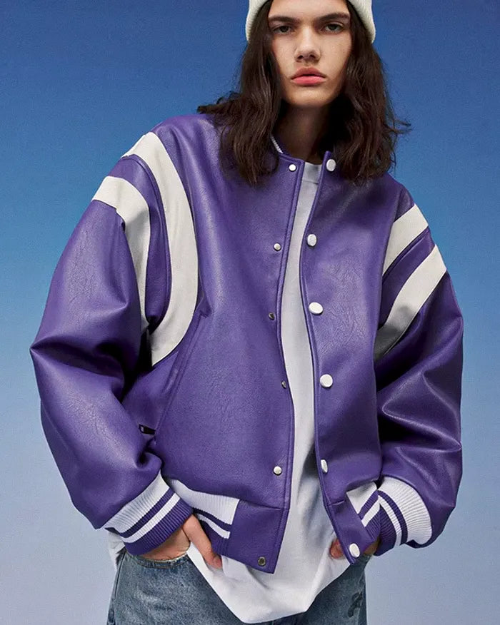 Pu Leather Bomber Jacket ’Horizon’ - purple / S