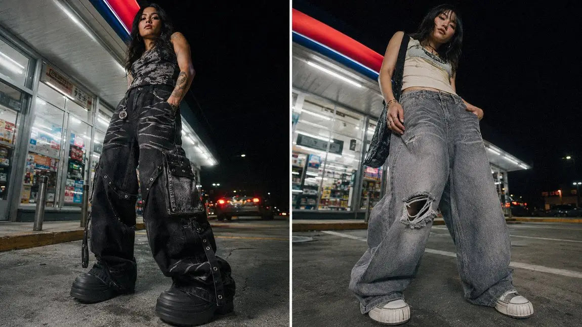 Marbled cargo streetwear jeans with a flap pocket for a different textured feel