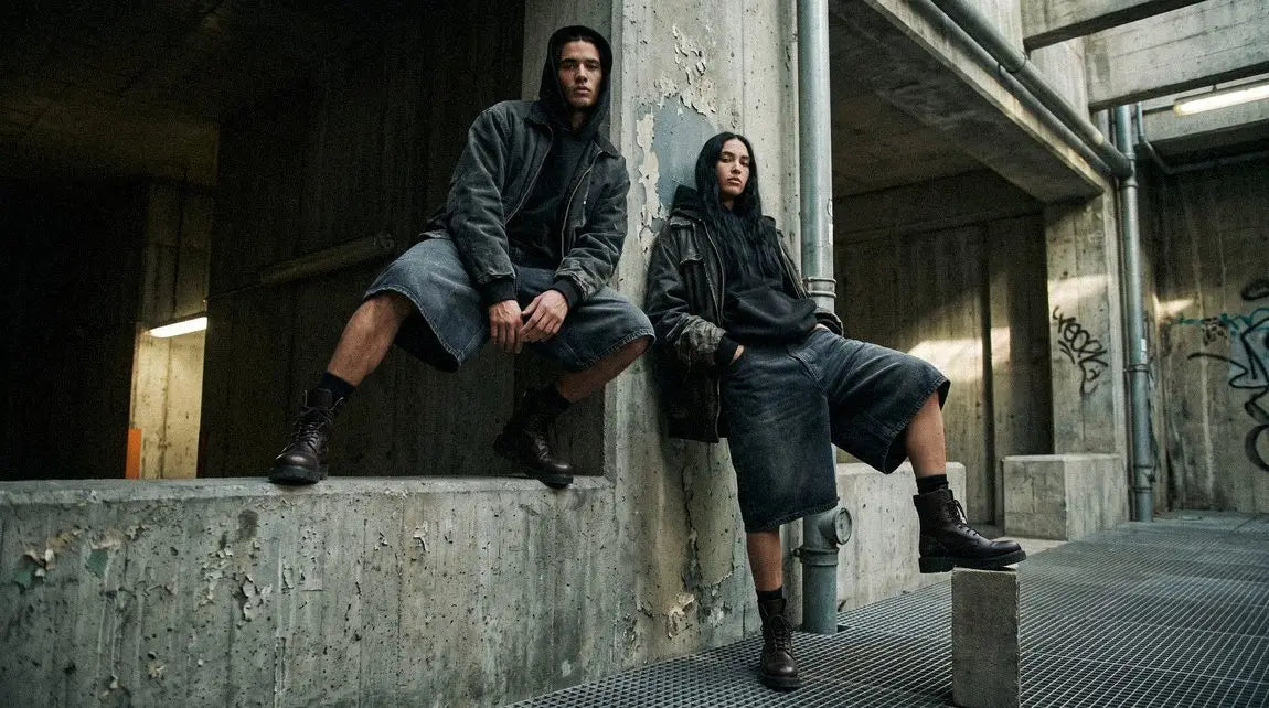 man and a woman in jorts and streetwear outfits