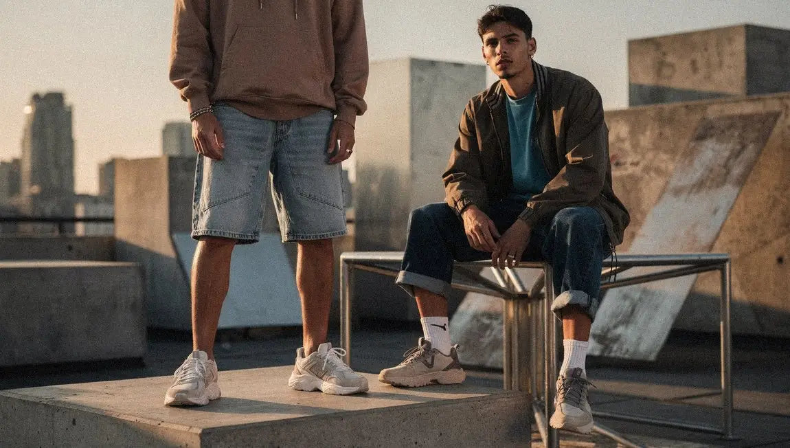 jorts streetwear worn by two men