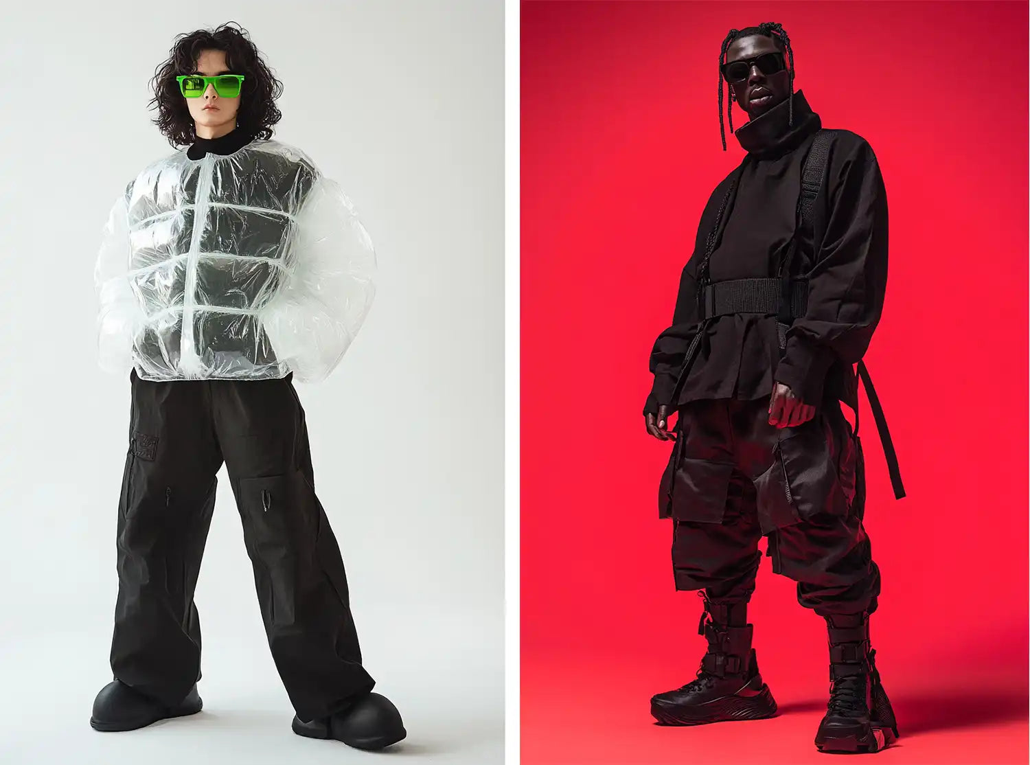 models in futuristic y2k outfits