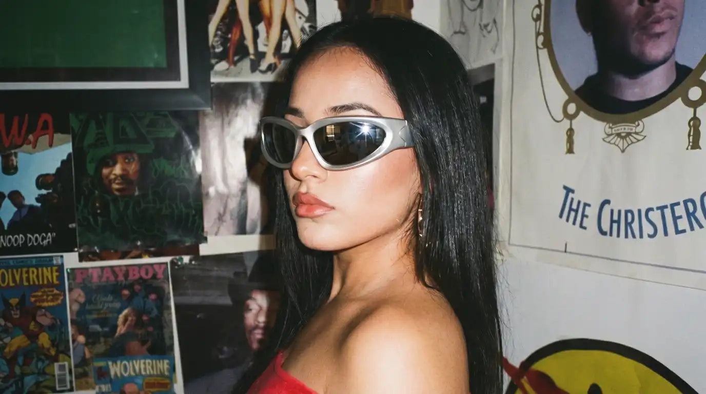 Woman wearing statement streetwear sunglasses