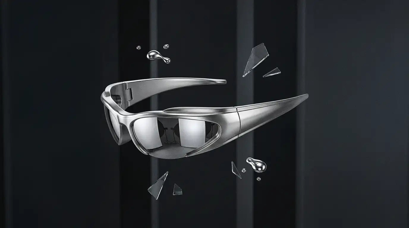 Black streetwear sunglasses displayed against a dark background